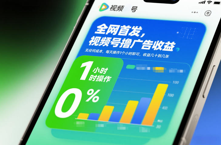 全网首发，视频号撸广告收益，无任何成本，每天操作1个小时即可，收益几十到几张-项目创薪