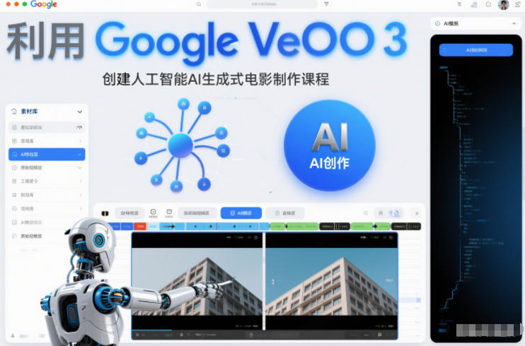 利l用Google Veo 3创建人工智能AI生成式电影制作课程，使用人工智能的力量创建令人惊叹的视频-项目创薪