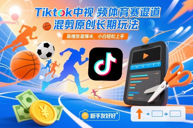 Tiktok中视频体育赛道混剪原创长期玩法，靠播放量賺米，小白轻松上手-项目创薪