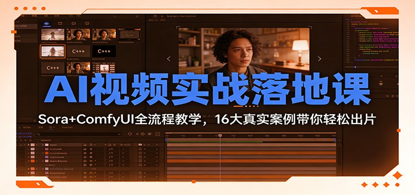 AI视频实战落地课：Sora+ComfyUI全流程教学，16大真实案例带你轻松出片-项目创薪