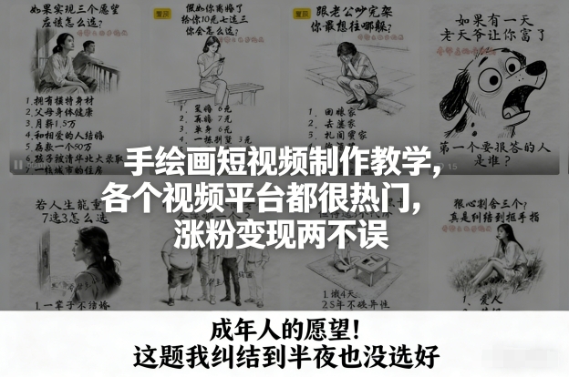 手绘画短视频制作教学，各个视频平台都很热门，涨粉变现两不误-项目创薪