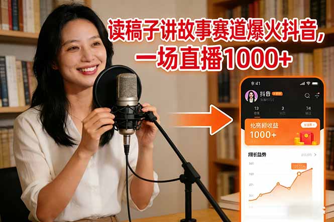 读稿子讲故事赛道爆火抖音，一场直播日入1000+-项目创薪