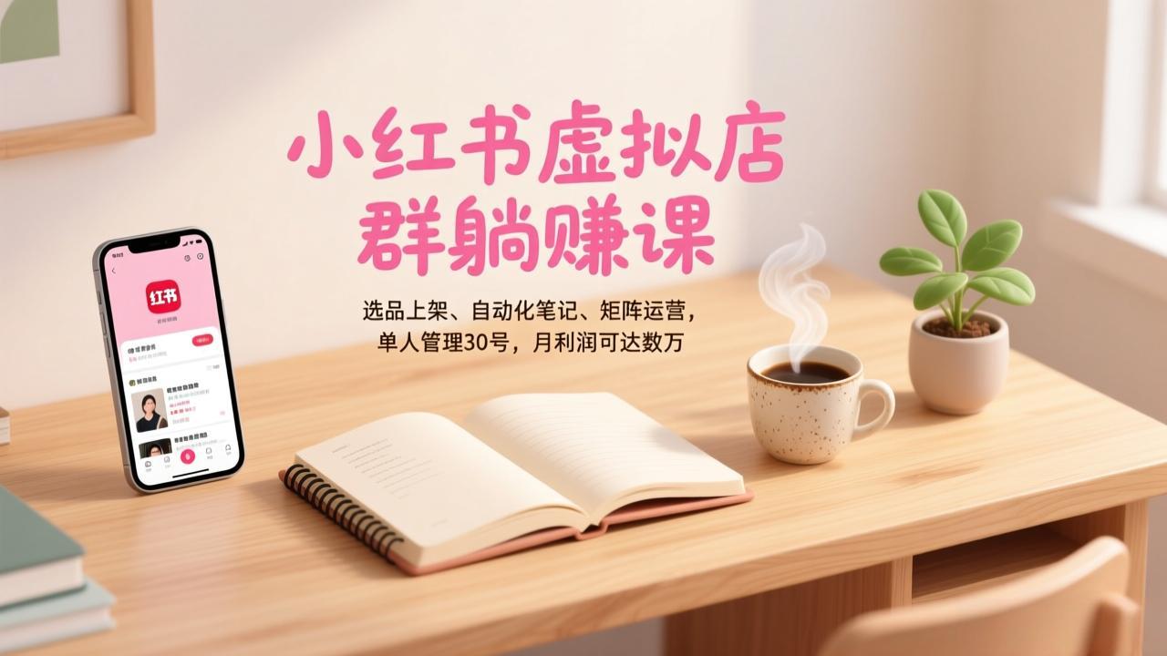 小红书虚拟店群躺赚课，选品上架、自动化笔记、矩阵运营，单人管理30号，月利润可达数万-项目创薪