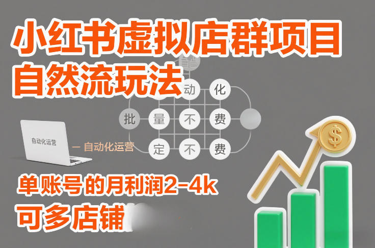 小红书虚拟店群项目，自然流玩法，批量自动化，稳定不费号，单账号的月利润2-4k，可多店矩阵-项目创薪