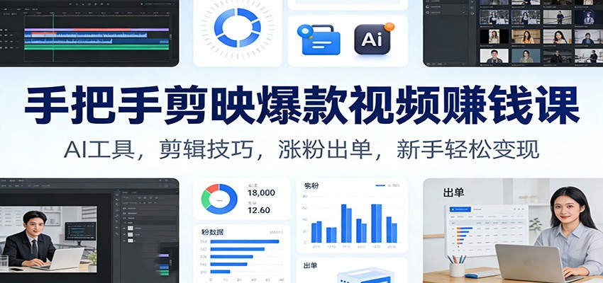 手把手剪映爆款视频赚钱课：AI工具，剪辑技巧，涨粉出单，新手轻松变现-项目创薪