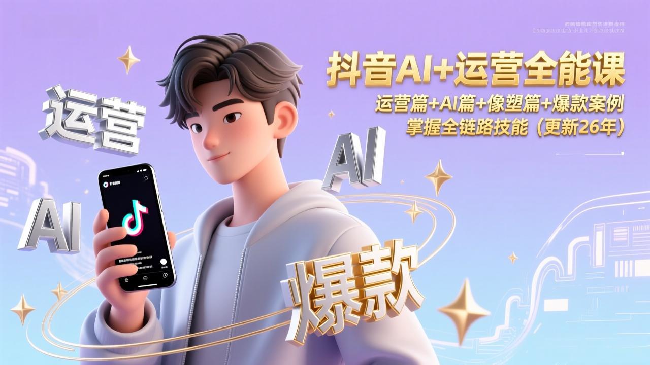 抖音AI+运营全能课，运营篇+AI篇+像塑篇+爆款案例，掌握全链路技能(更新26年-项目创薪