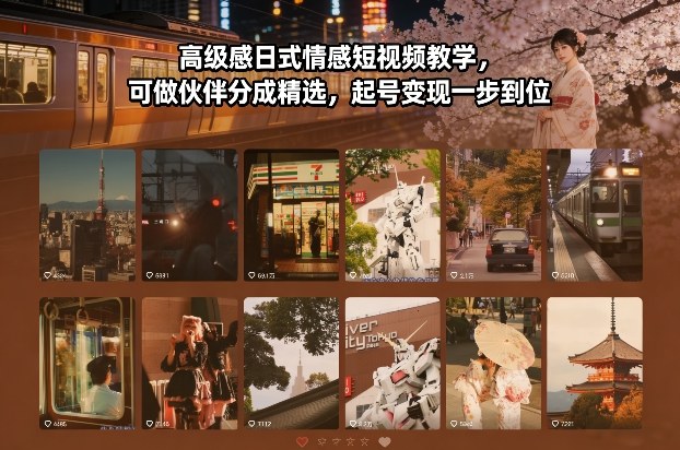 高级感日式情感短视频教学，可做伙伴分成精选，起号变现一步到位-项目创薪