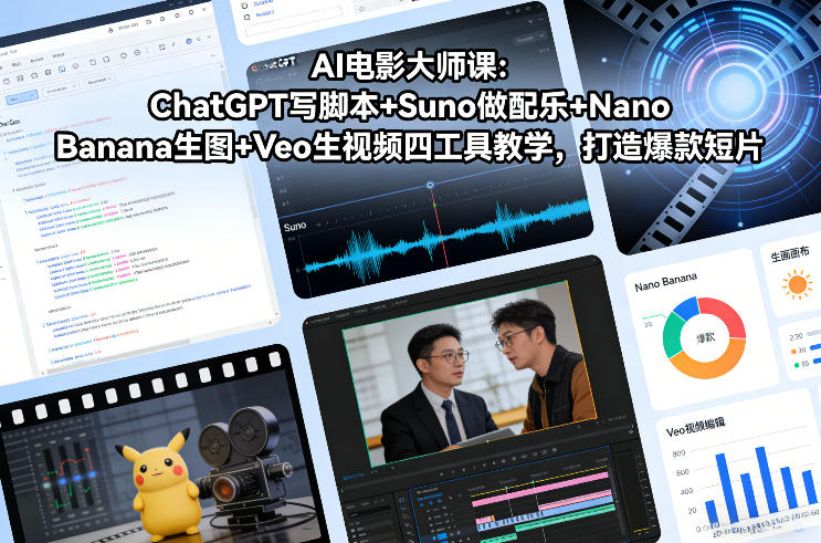 AI电影大师课：ChatGPT写脚本+Suno做配乐+Nano Banana生图+Veo生视频，打造爆款短片-项目创薪