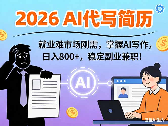 AI代写简历，超暴利，用万能模板月入1-3万实战教程，2026年市场刚需！-项目创薪