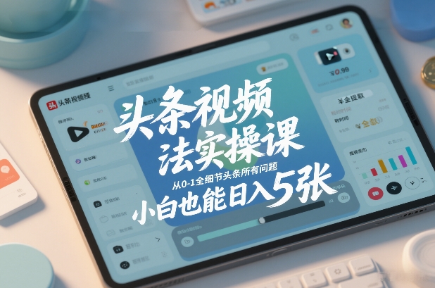 头条视频玩法实操课，从0-1全细节头条所有问题，小白也能日入5张-项目创薪