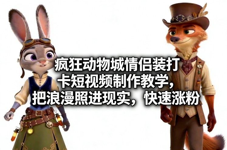 疯狂动物城情侣装打卡短视频制作教学，把浪漫照进现实，快速涨粉-项目创薪