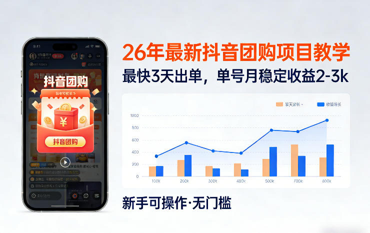 26年最新抖音团购项目教学，0门槛，最快3天出单，单号月稳定收益2-3k(更新3月11日)-项目创薪