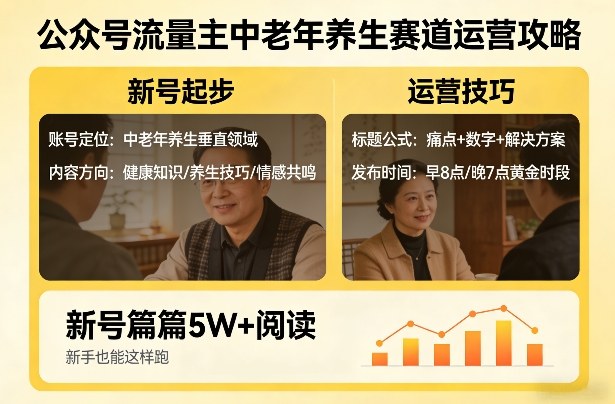 公众号流量主中老年养生赛道，新号篇篇5W+阅读，新手也能这样跑-项目创薪