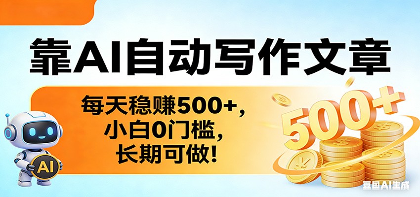 靠AI自动写作文章，每天稳赚500+，小白0门槛，长期可做！-项目创薪