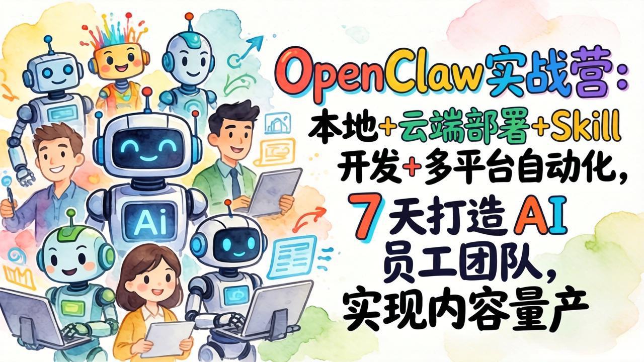 OpenClaw实战营：本地+云端部署+Skill开发+多平台自动化，7 天打造 AI 员工团队，实现内容量产-项目创薪