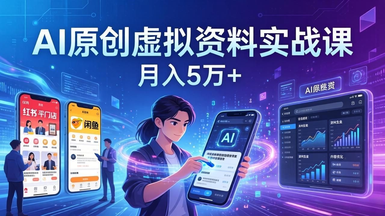 AI原创虚拟资料实战课：2026新机会，小红书闲鱼开店，普通人用AI轻松变现，月入5万+-项目创薪