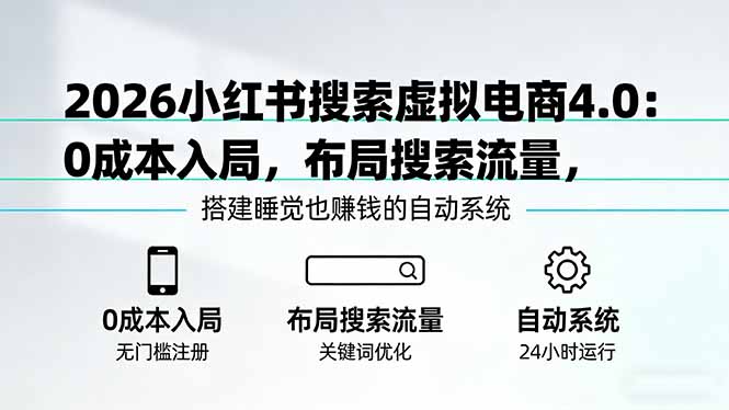 2026小红书搜索虚拟电商4.0：0成本入局，布局搜索流量，搭建睡觉也赚钱的自动系统-项目创薪