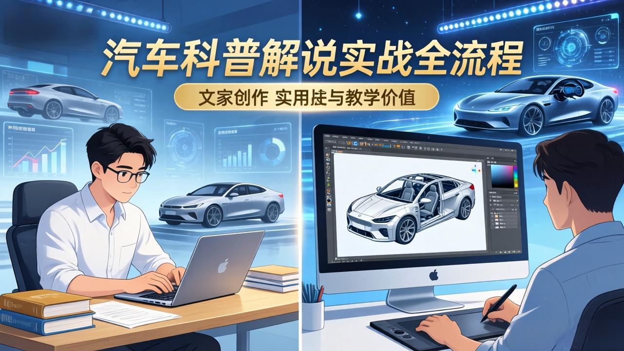 抖音汽车科普解说实战：文案+动画+画面处理+去水印全流程，打造专业汽车科普视频-项目创薪