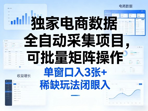 独家电商数据全自动采集项目，可批量矩阵操作，单窗口日入3张+，稀缺玩法闭眼入【揭秘】-项目创薪