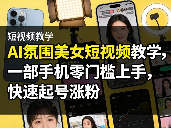 AI氛围美女短视频教学，一部手机零门槛上手，快速起号涨粉-项目创薪