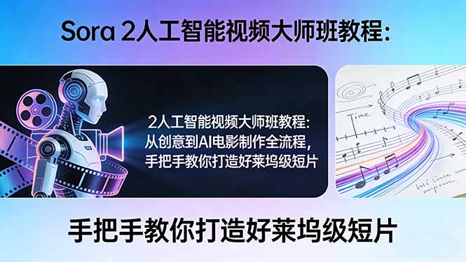 Sora 2人工智能视频大师班教程：从创意到AI电影制作全流程，手把手教你打造好莱坞级短片-项目创薪