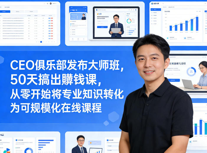 CEO俱乐部发布大师班，50天搞出賺钱课，从零开始将专业知识转化为可规模化在线课程-项目创薪