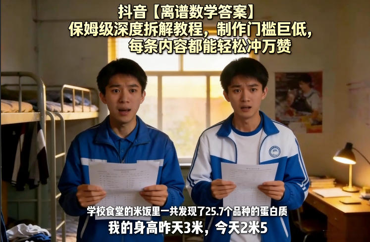 抖音【离谱数学答案】保姆级深度拆解教程，制作门槛巨低，每条内容都能轻松冲万赞，附详细步骤-项目创薪