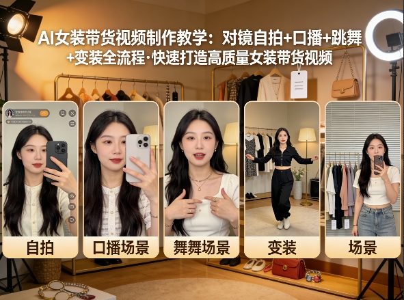 AI女装带货视频制作教学，对镜自拍、口播、跳舞、变装全流程，快速打造高质量女装带货视频-项目创薪