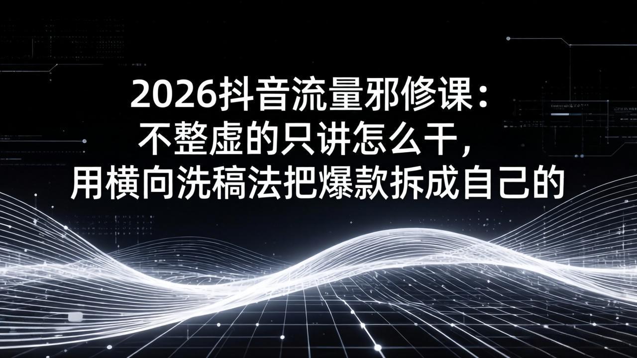 2026抖音流量邪修课：不整虚的只讲怎么干，用横向洗稿法把爆款拆成自己的-项目创薪