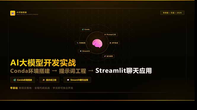 AI大模型开发实战：Conda环境搭建→提示词工程→Streamlit聊天应用，零基础到项目落地-项目创薪