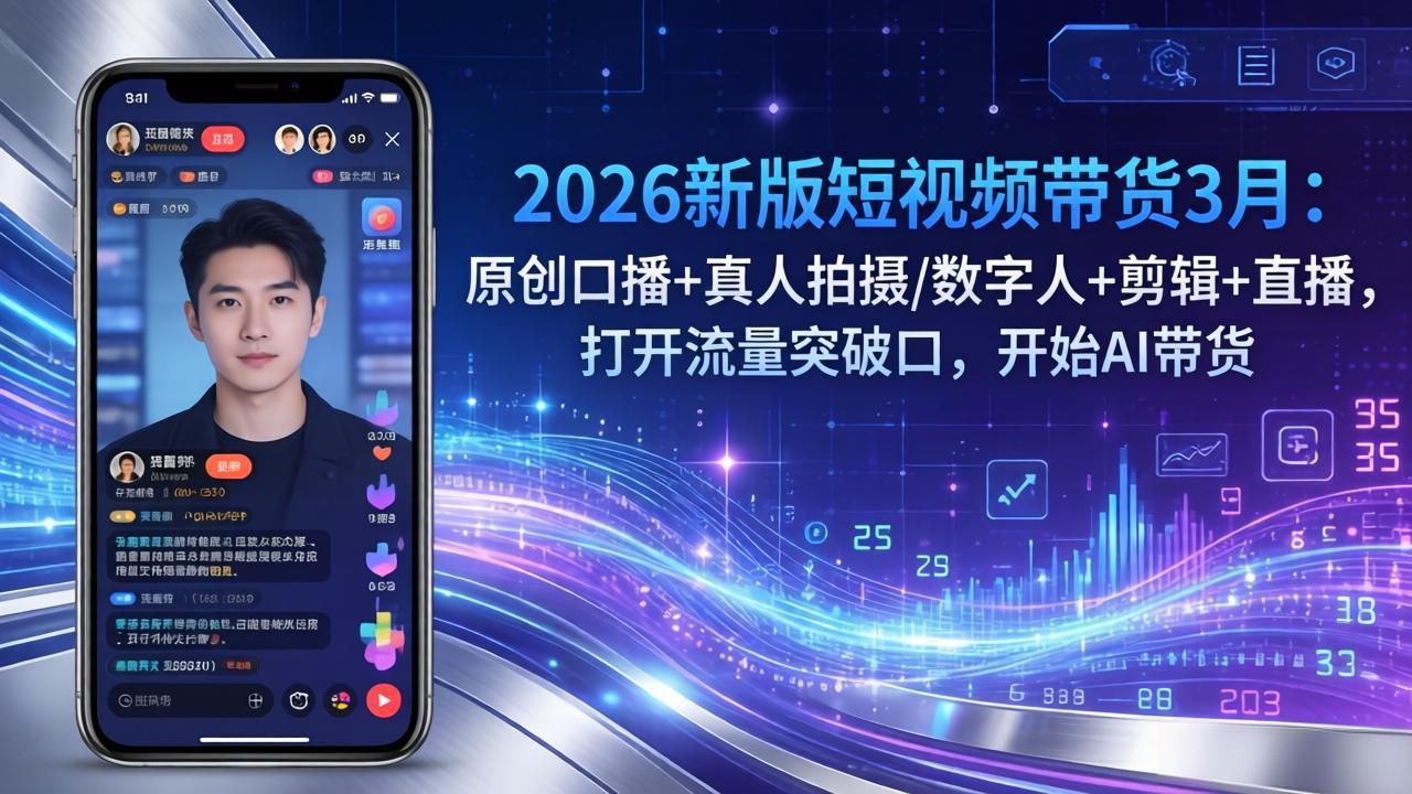 2026新版短视频带货3月：原创口播+真人拍摄/数字人+剪辑+直播，打开流量突破口，开始AI带货-项目创薪