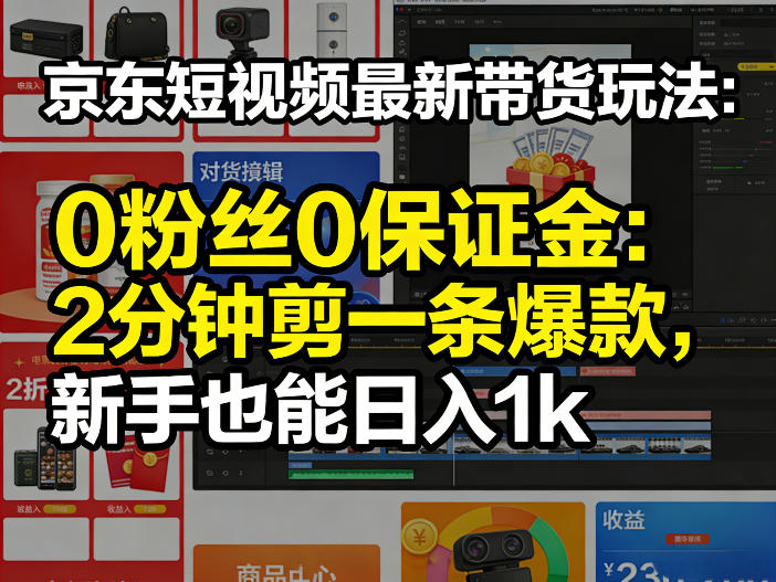 京东短视频最新带货玩法，0粉丝0保证金，2分钟剪一条爆款，新手也能日入1k+【揭秘】-项目创薪
