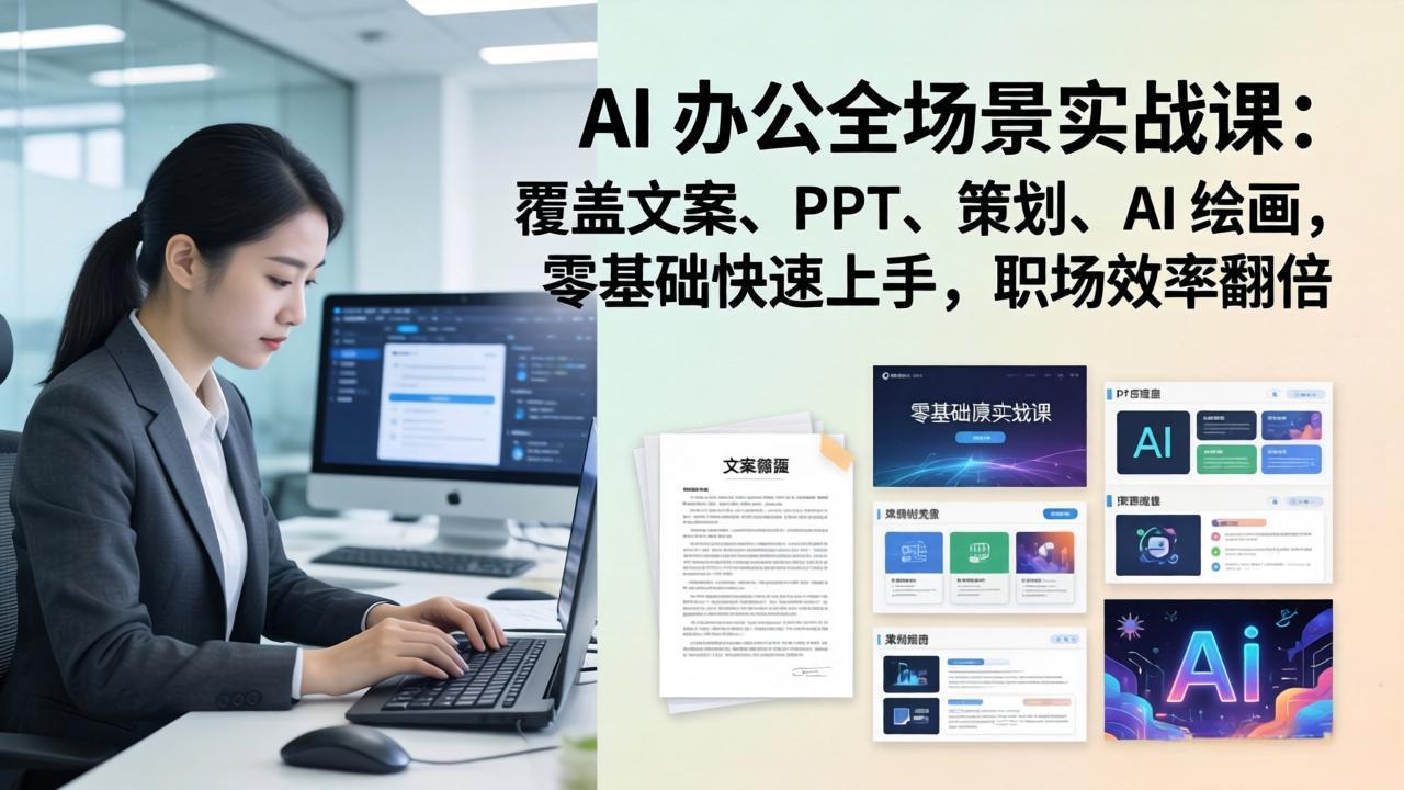 AI 办公全场景实战课：覆盖文案、PPT、策划、AI 绘画，零基础快速上手，职场效率翻倍-项目创薪