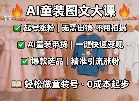 AI童装图文剪辑，某社群童装图文大课，起号涨粉、AI童装带货、爆款选品，无需出镜和拍摄-项目创薪