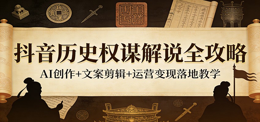 抖音历史权谋解说全攻略：AI创作+文案剪辑+运营变现落地教学-项目创薪
